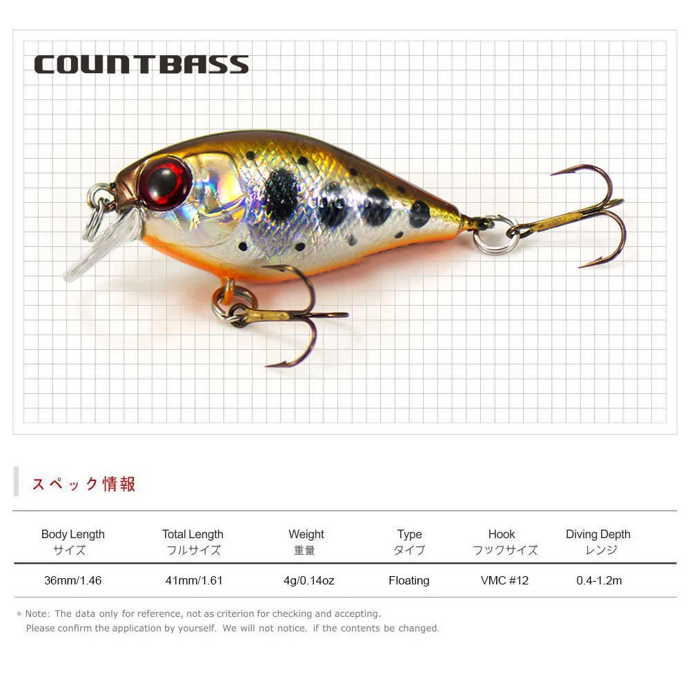 COUNTBASS-señuelo de pesca para buzo de cuerpo duro, 36mm, 4g, profundidad de buceo, 0,4-1,2 m, Crankbait Wobblers, cebo duro de agua dulce, señuelo para pescador - imagen 2