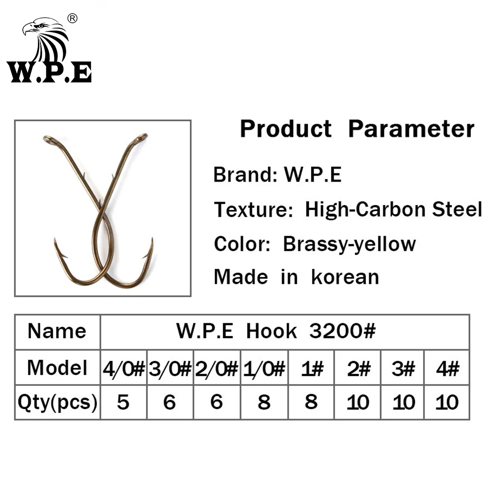W.P.E-anzuelo de pesca con púas tamaño 1 #-4 #1/0 #-4/0 #, anzuelo de pesca de carpa coreano de acero al carbono, aparejos de pesca, 3 paquetes/lote - imagen 3