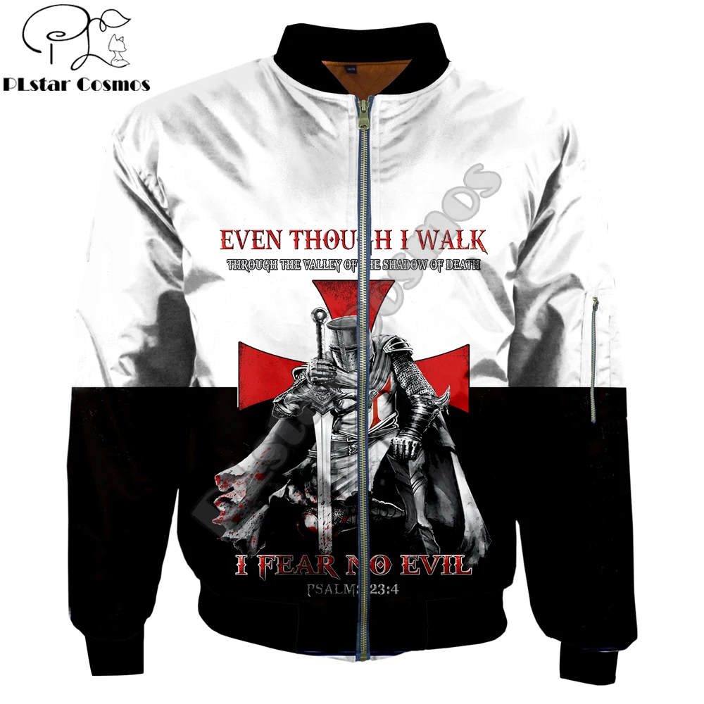 2025 chaqueta Bomber de moda para hombre Caballeros Templarios estampado 3D prendas de vestir gruesas con bolsillo de invierno chaqueta con cremallera cálida informal Unisex JK-001 - imagen 3