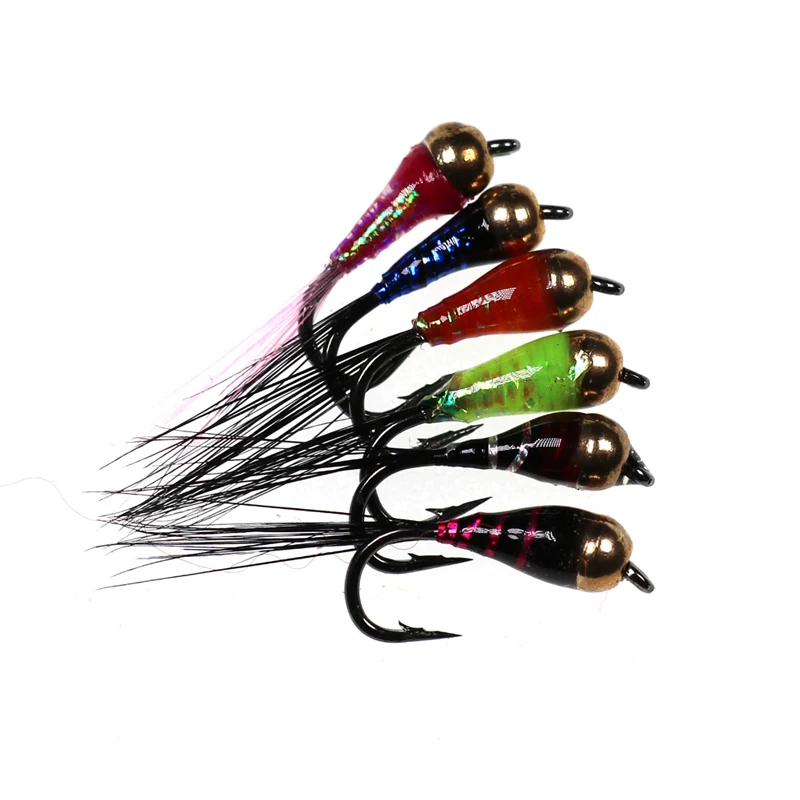 Señuelos de Pesca de trucha Bluegill, cabeza de cuentas de latón, epoxi, ninfa, Mosca, cebo de hundimiento rápido, 6 piezas, #14 - imagen 2