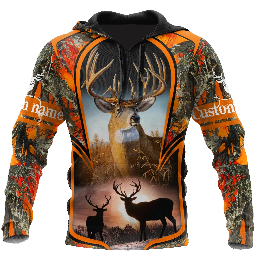 Personalizar nombre ciervo caza 3D impreso moda hombres otoño Sudadera con capucha ropa de calle Unisex Casual chaqueta con cremallera pulóver KJ553 - imagen 2