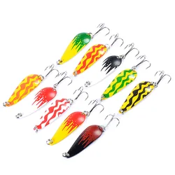 Señuelo de pesca giratorio de Metal, cebo duro Artificial de 4,2 cm/5,7g, lentejuelas de pintura en aerosol con anzuelo triple, aparejos de pesca, 1-10 Uds.