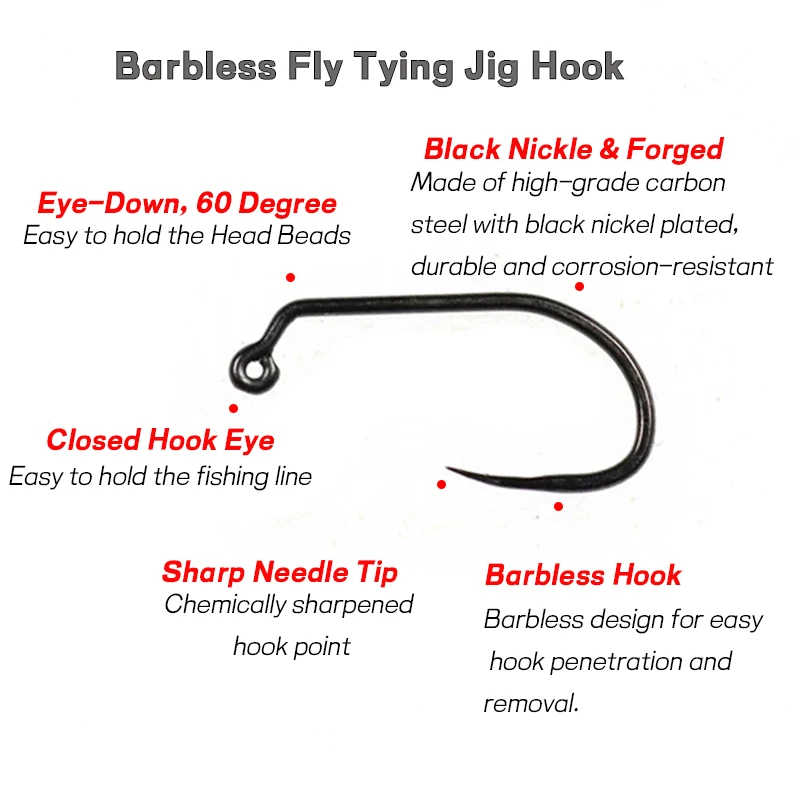 WIFREO 50 Uds. Anzuelos de pesca con mosca sin púas para atar moscas, anzuelos de pesca con mosca de níquel negro, anzuelos de plantilla húmedos, ninfa y Caddis Pupa # 10-18 - imagen 5