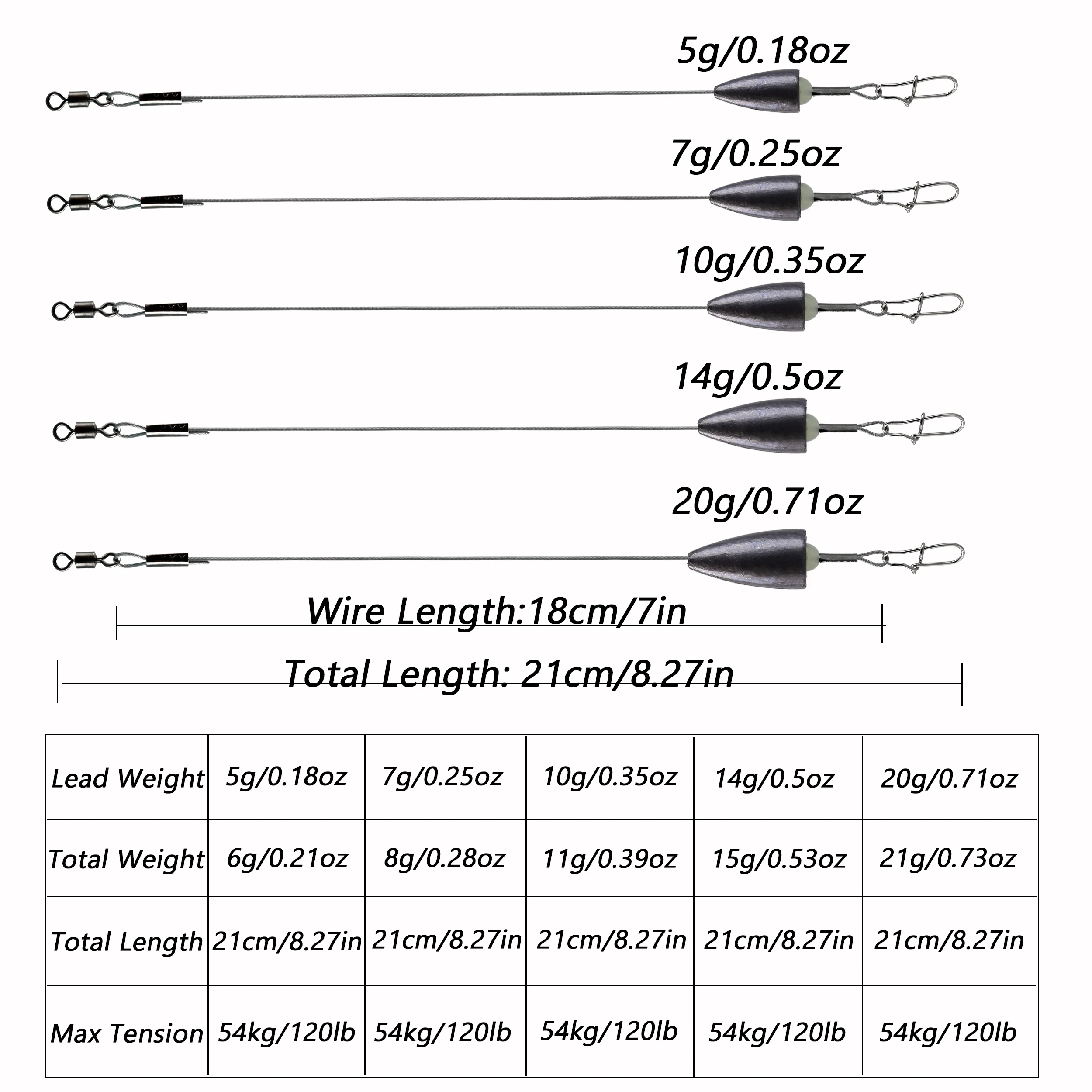 THKFISH 5 uds peso de plomo Carolina Rig 5g 7g 10g 14g 20g cables de bala plomo líder de alambre de pesca de acero inoxidable para pesca de lubina - imagen 2