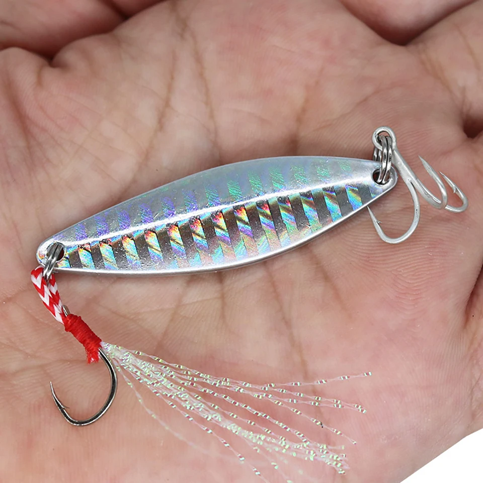 WALK FISH-señuelo de pesca con lentejuelas de Metal láser, cebo de pesca falso biónico de tiro largo con gancho de pluma, cebo duro Artificial, 1 unidad - imagen 5