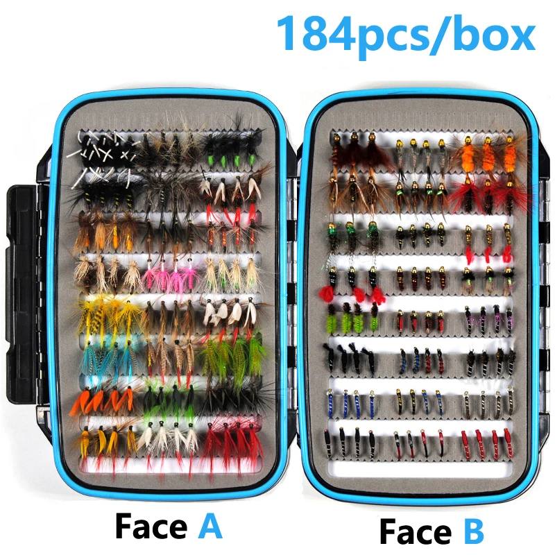 Juego de señuelos de pesca con mosca de Ninfa, moscas falsas para trucha, pez Araña, húmeda y seca, 184 unids/lote por caja - imagen 4