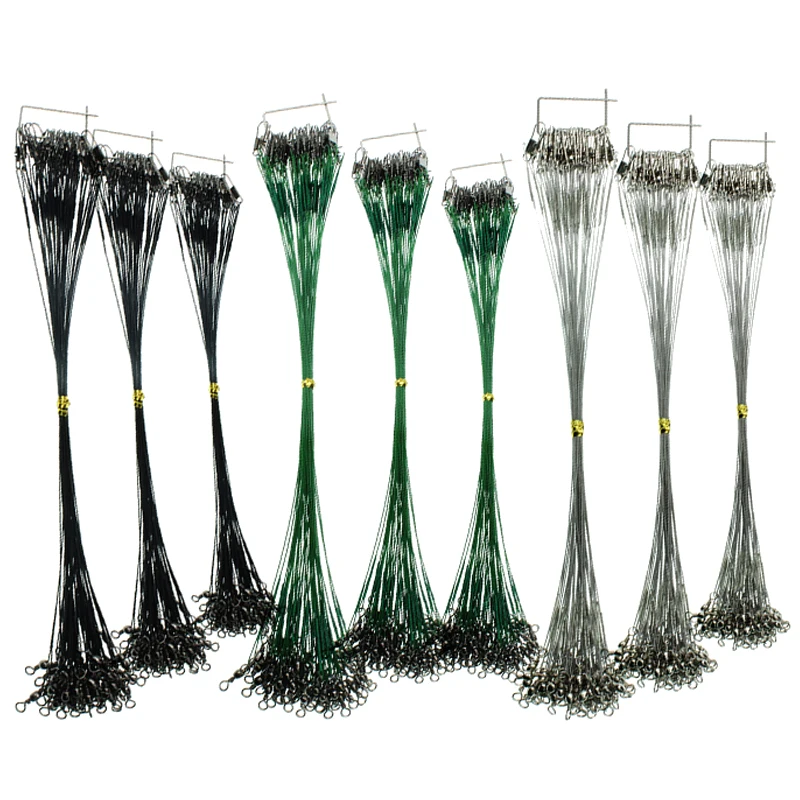 Sedal de pesca de acero antimordedura, hilo de 15cm20cm25cm30cm, líder de alambre de acero con accesorio giratorio para pesca, correa de núcleo de plomo, 20 Uds. - imagen 2