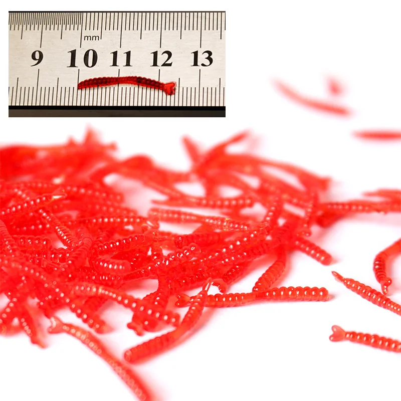 Cebo suave de gusano rojo realista, señuelo de pesca de silicona con olor a pescado, camarón, fácil brillo, Isca, cebo Artificial para lubina, carpa, Tilapia, 2cm