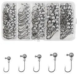 150 unids/caja anzuelo con cabeza de anzuelo de acero rico en carbono cabeza de plantilla de plomo anzuelo de pesca con púas afiladas para cebo de gusano suave trucha lubina