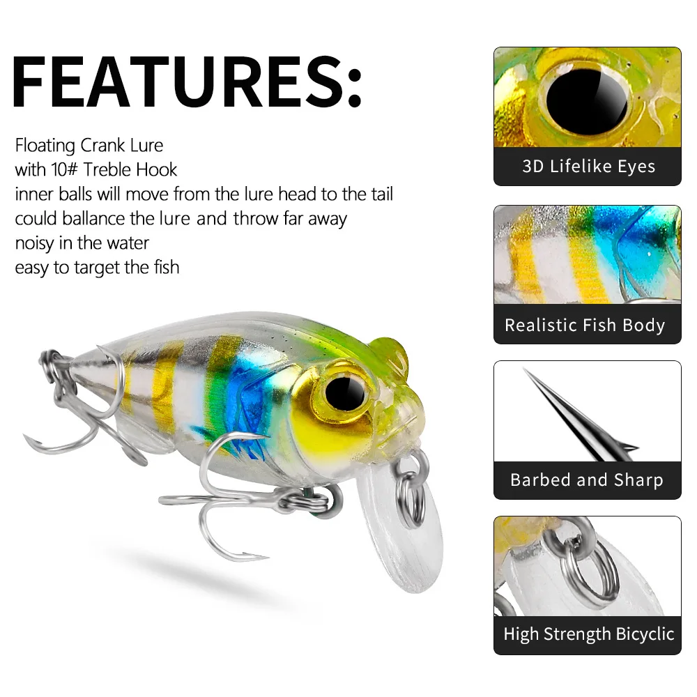 Señuelo de pesca de pececillos, cebo duro de Topwater Artificial Wobbler Bass, accesorios de pesca con mosca japonesa, 4,5 cm, 5,5g, 1 pieza