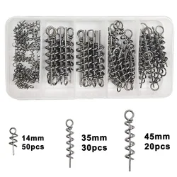 Conector de pesca de 4/35/45mm, gancho de pesca con resorte de bloqueo giratorio, Pin de centrado para señuelo de gusano suave, pestillo fijo, 100 unidades