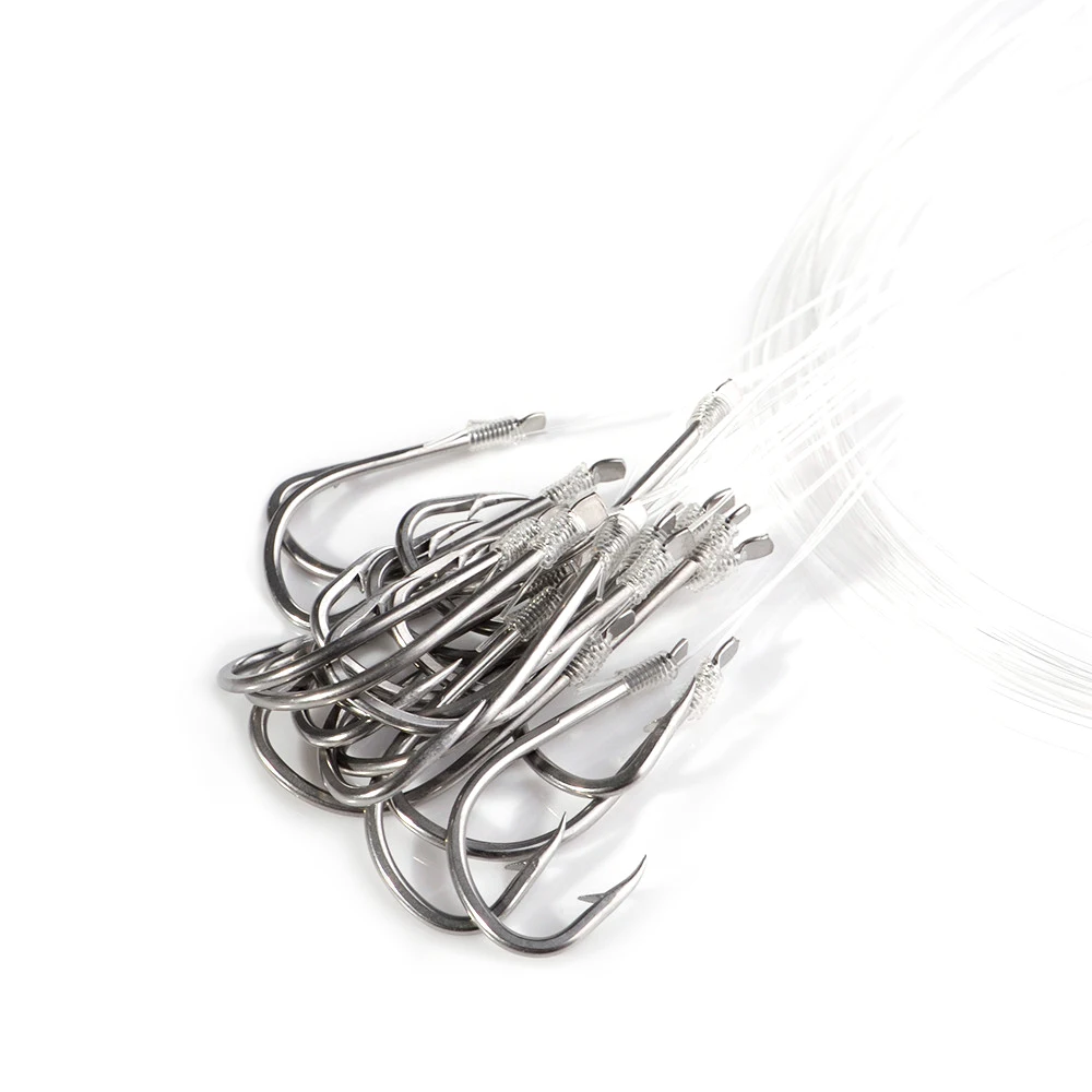 NGB 20 piezas anzuelos de pesca de acero inoxidable con línea 30cm soporte para cebo de agua salada aparejos de pelo anzuelo de pesca de mar con púas afiladas - imagen 4