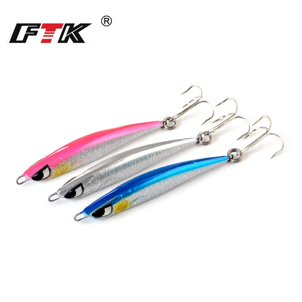 FTK-señuelo de pesca con plantilla de Metal, 40g, 60g, con anzuelo triple, cebos artificiales duros, señuelos de plomo, ojos 3D, accesorios de pesca de mar - imagen 2