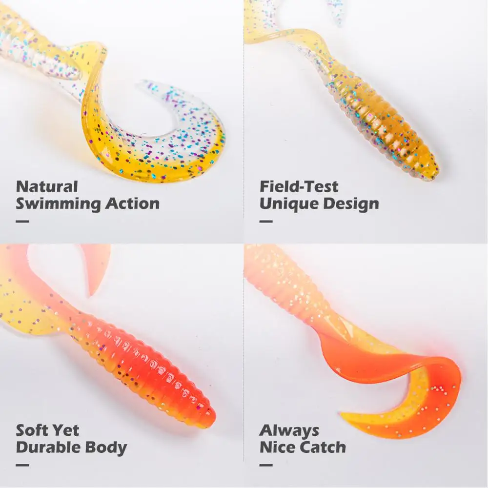 NOEBY Señuelos de Pesca cebo de silicona Finesse Grub 65 80mm 2,5 "3,4" 6 uds señuelo suave Wobbler Grub cola cebo Artificial Señuelos de Pesca - imagen 5