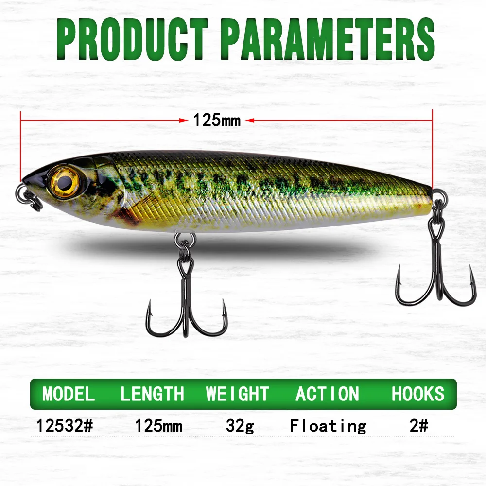 Señuelo de pesca de lápiz flotante para Lucio, cebo Artificial CF, 125mm, 32g - imagen 3