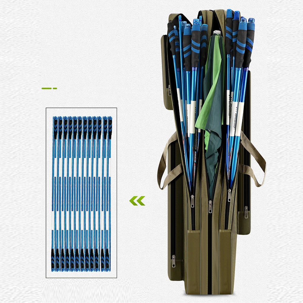 Bolsa de lona plegable para caña de pescar, bolso de hombro de almacenamiento suave y largo para herramienta de pesca, color verde, 1,3 m, X273G - imagen 4