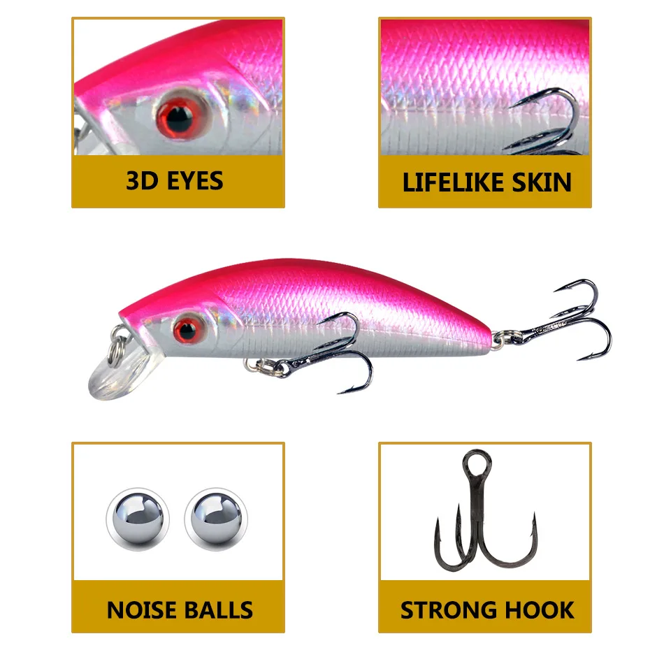 1 unidad, 8g, 7cm, que se hunden Señuelos de Pesca de lubina, curricán Artificial duro, Crankbait, aparejos de Pesca de carpa - imagen 3