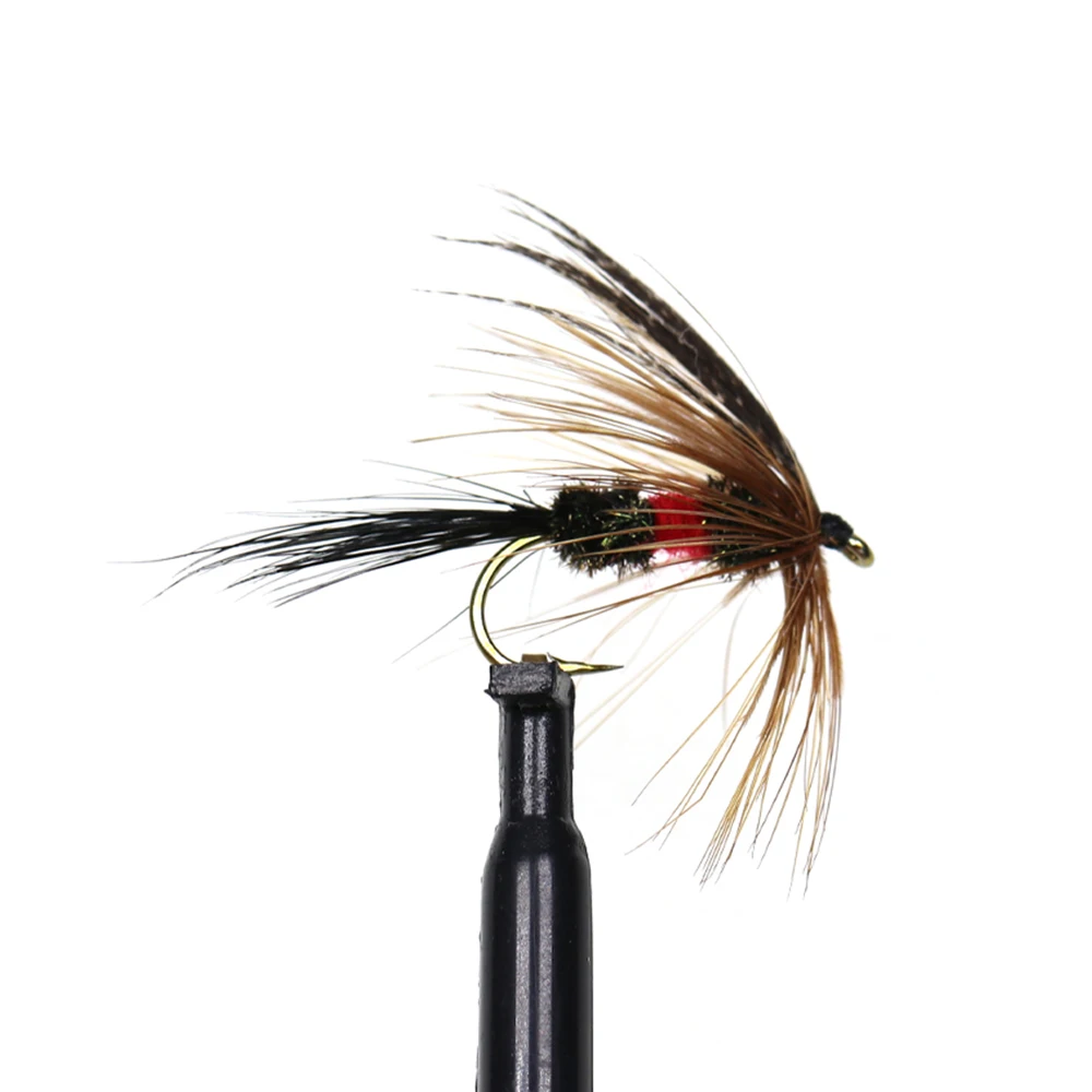 ICERIO-señuelo de pesca de trucha, cebo de mosca de pesca, color marrón, Royal Wulff, #12, 6 uds. - imagen 4