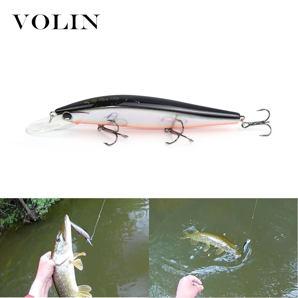 Volin-señuelo de pesca flotante para pececillos, 1 unidad, Wobbler, Lucio, cebos de aguas poco profundas, 115mm, 14,5g, con 3 ganchos de pesca - imagen 4