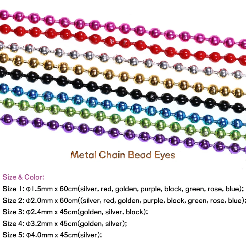 Wifreo, 1 unidad, 45/60cm, atado de moscas, cadena de cuentas de Metal, cadena de mancuerna de cobre colorida, ojos de 1,2-4,5mm, Material de atado de moscas de ninfa - imagen 3