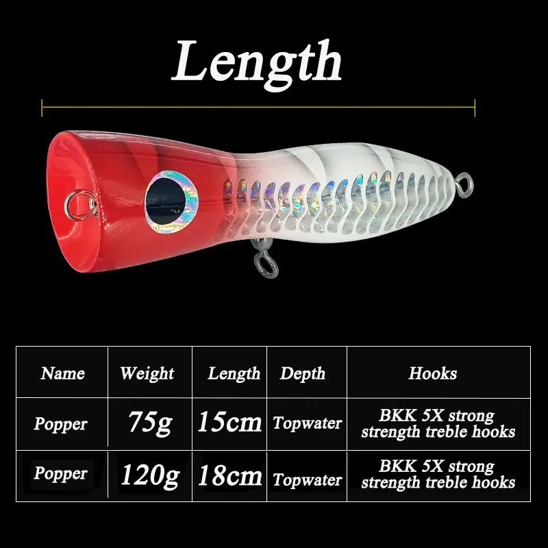 Un señuelo de pesca roja y blanca con un gancho largo