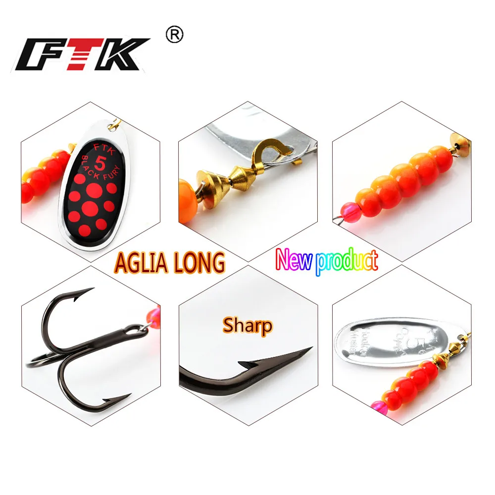 FTK 4g 5g 7g 10g 14g Spinner cebo cuchara señuelos luccio Metal con anzuelos triples cebo de lubina artificial señuelo de pesca - imagen 4