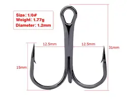 Anzuelo triple negro de acero al carbono para lubina en agua salada