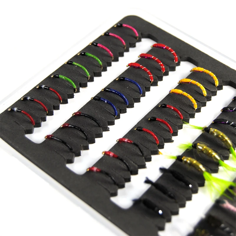 Bimoo-Juego de moscas de pesca con mosca, 76 unidades, Nymph Midge Scud, caja delgada para trucha, cebos de pesca - imagen 4