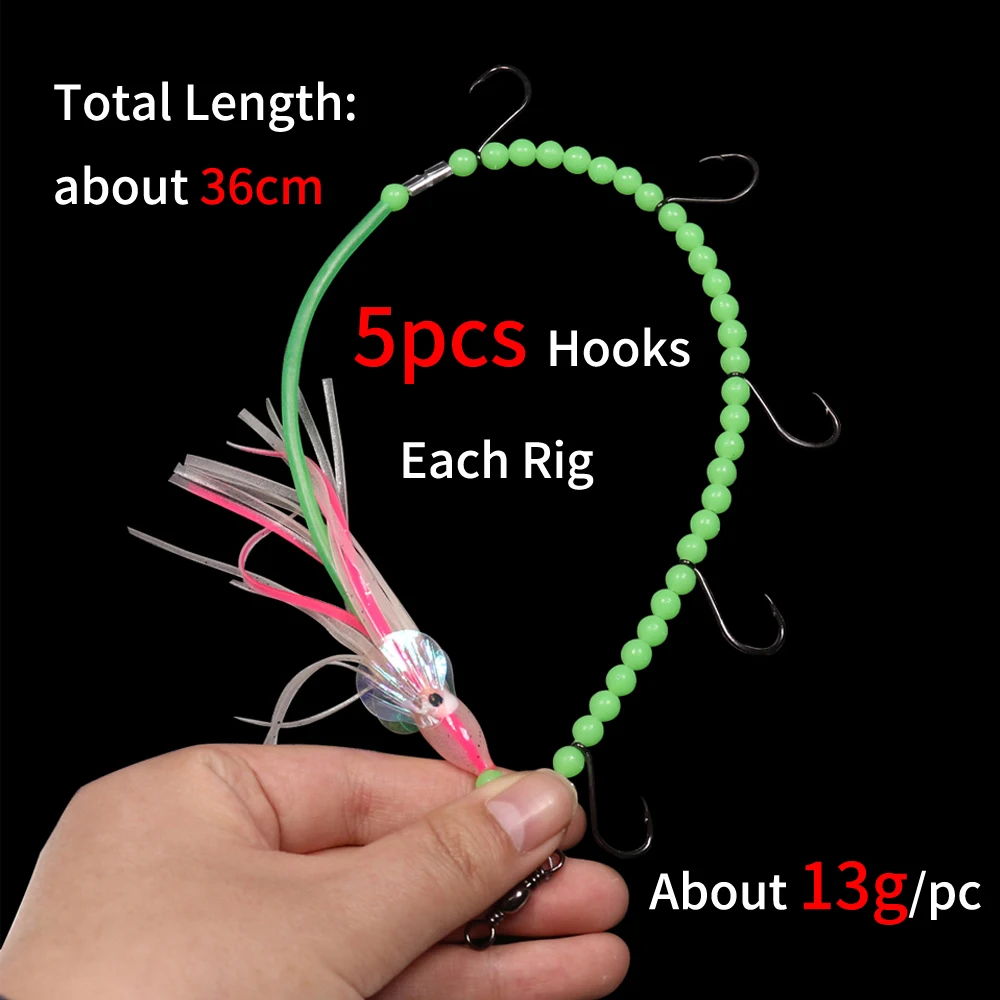 2 piezas/4 piezas # 4 Señuelos de Pesca para agua salada, aparejo luminoso de alambre de acero de pulpo de cola larga, Anguila Barracuda, aparejo de pesca de caballa pequeña - imagen 4