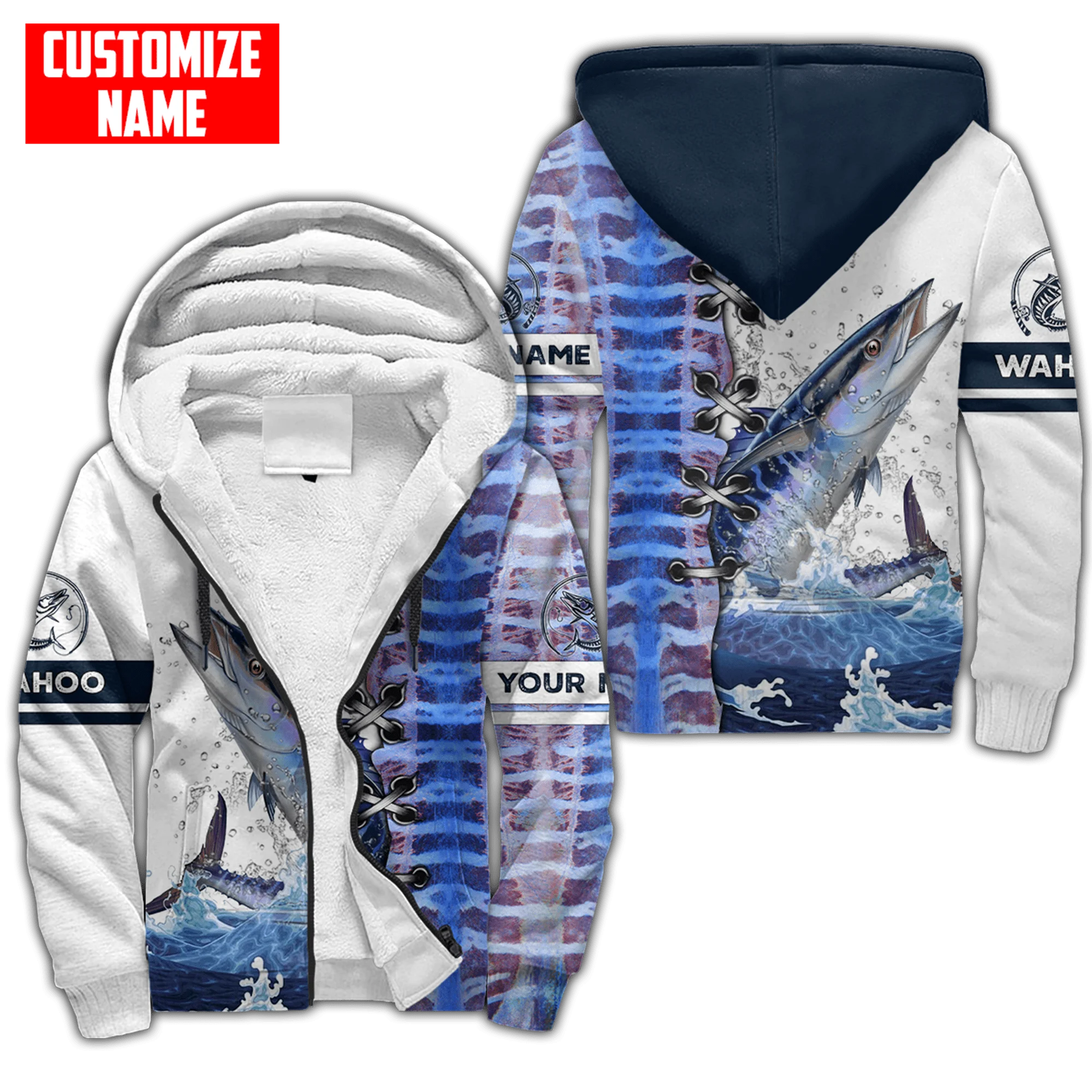 Nombre personalizado pesca atún 3D impreso invierno más grueso cremallera Sudadera con capucha Unisex Casual Abrigo con capucha chándal chaqueta de lana cálida JH07 - imagen 5