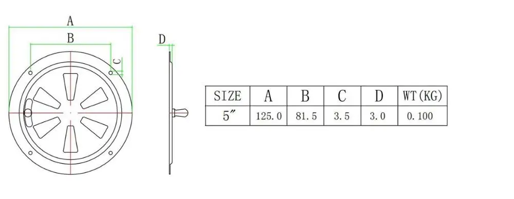 Rejilla de ventilación redonda de acero inoxidable para barco, cubierta de rejilla de ventilación, perilla lateral, 316 - imagen 5