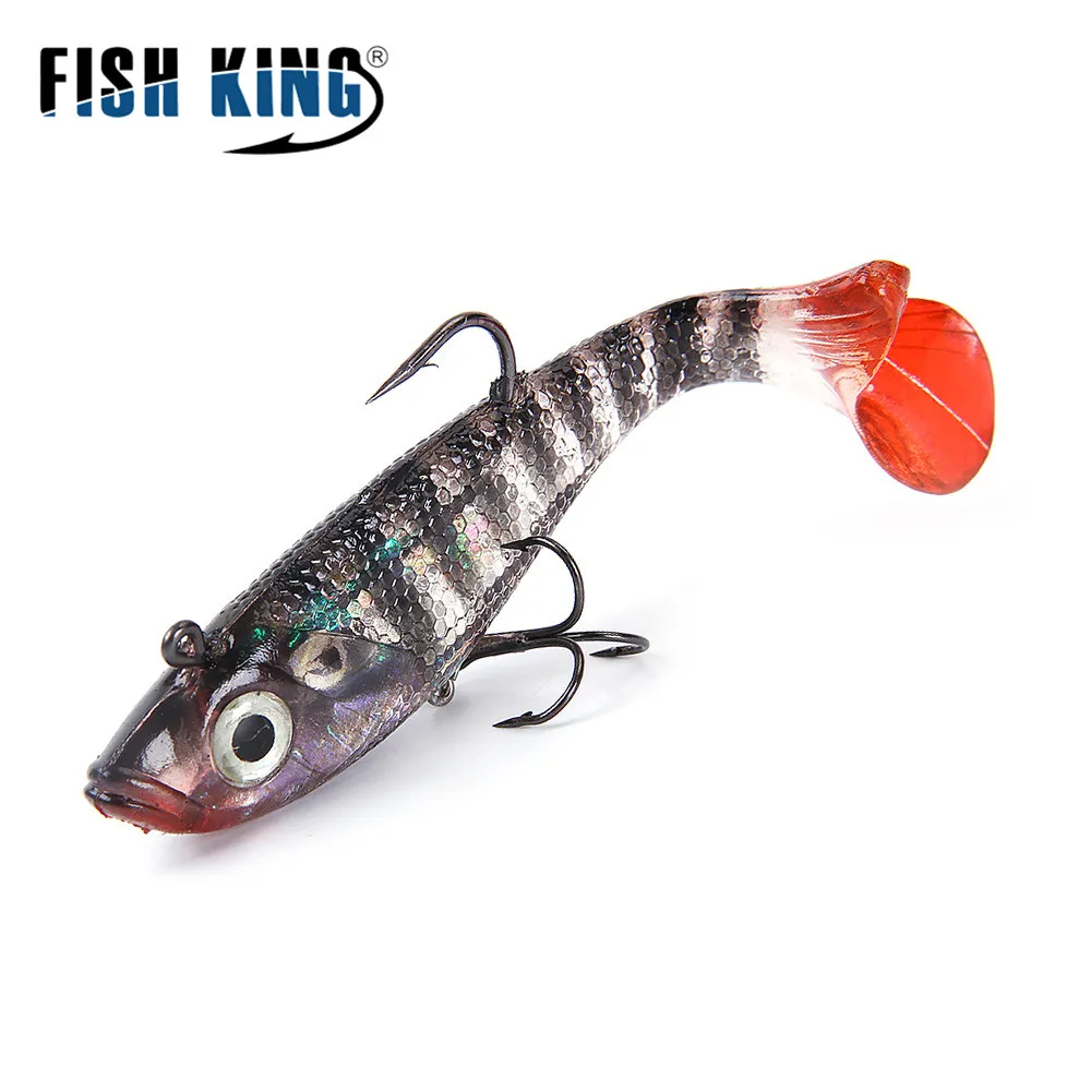 FISH KING-señuelo de pesca de silicona, cebo suave realista con anzuelo triple, cabeza de plantilla Crankbait, ojos 3D, 10 colores, 8/10/12CM - imagen 5