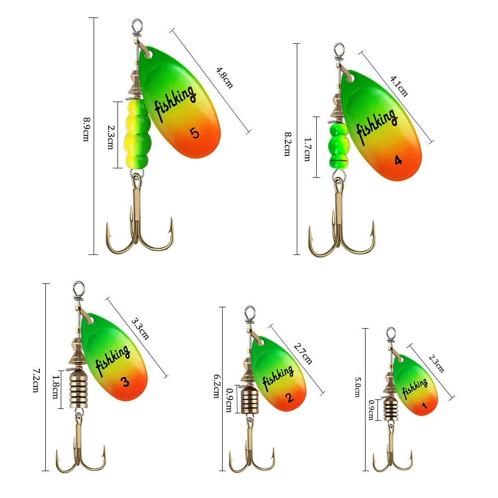 FISH KING Metal Fishing Lure Spinner Baits 3.9g 4.6g 7.4g 10.8g 15g Rotating Spoon Lures Spinners With Treble Hooks Pike Baits - imagen 2