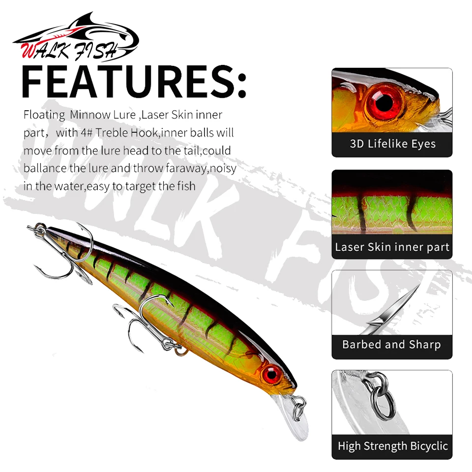 WALK FISH-señuelo de pesca de pececillos láser, 11CM, 13,4G, anzuelos de pesca, aparejos wobbler, crankbait, cebo duro artificial de Japón, swimbait - imagen 4