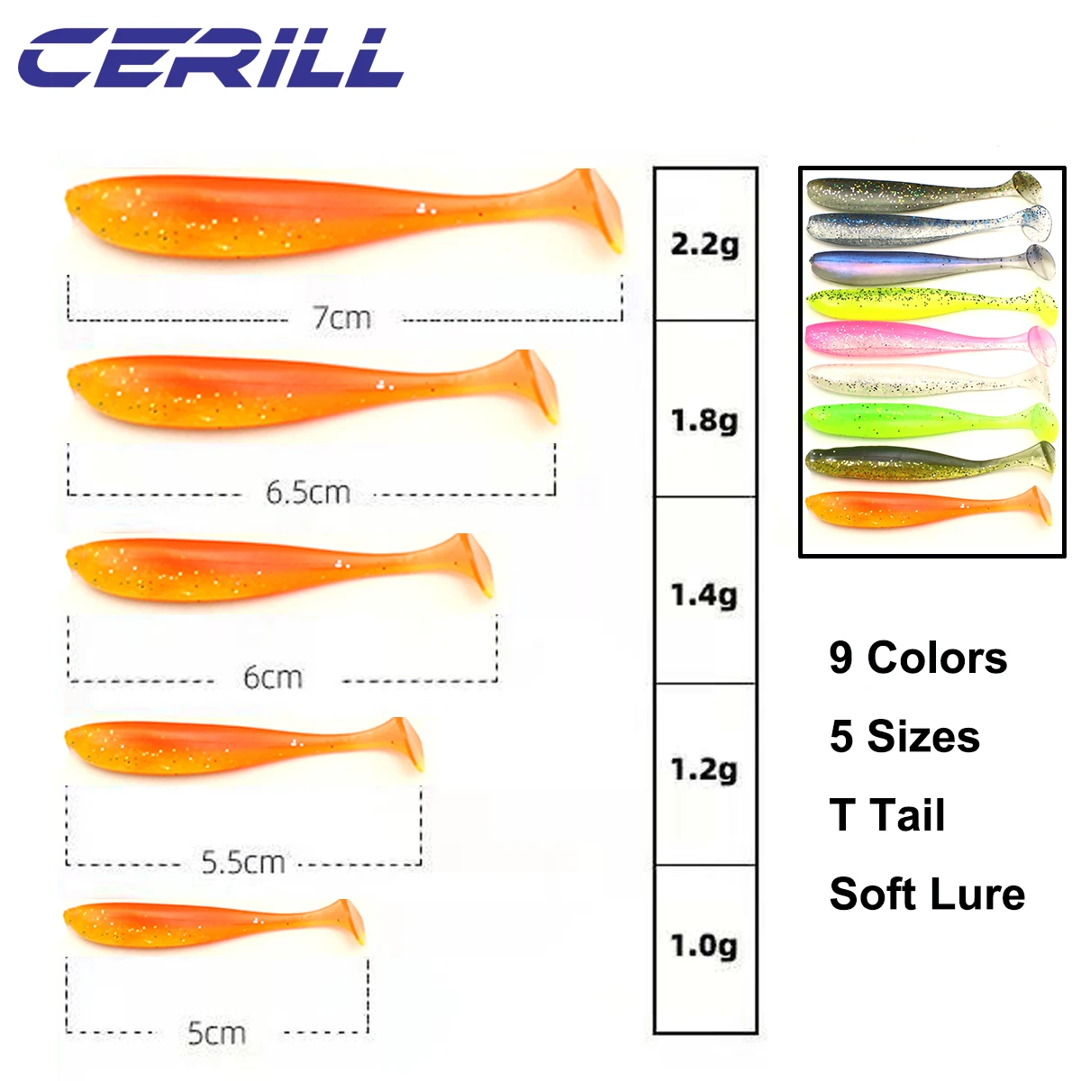 Cerill 20 Uds doble Color cola de paleta suave señuelo de pesca olor gusano cebo Shiner silicona carpa lubina Jig Wobblers Swimbait aparejos - imagen 4