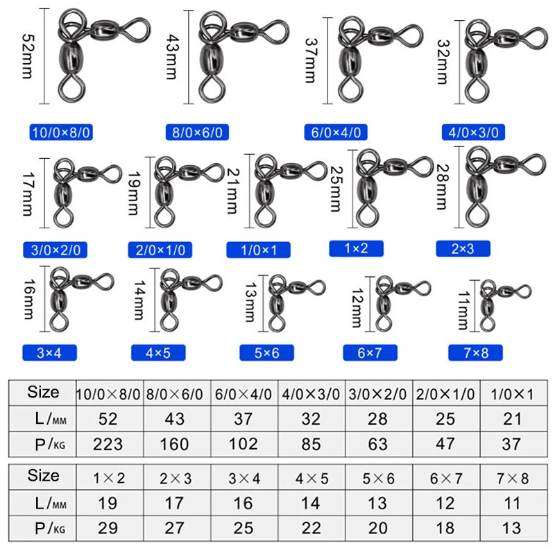 100 Uds. Conector de Pesca giratorio de 3 vías, accesorio de Pesca de carpa de acero inoxidable y cobre, anzuelo a presión, señuelo, anillo, aparejos de Pesca