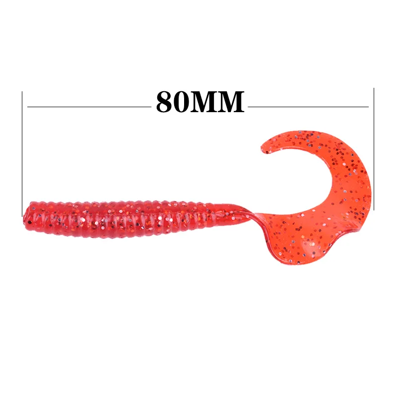 Señuelo de gusano de Pesca suave, anzuelo de olor a pescado, Wobblers de silicona, 8cm, 4,3g, cebo Artificial, cola larga, Swimbait, Lucio, aparejos de Pesca, 5 uds.