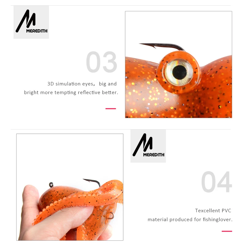 MEREDITH Señuelos de pesca hundidos con pulpo, cebos blandos de silicona artificial, cola larga, lubina, trucha, sábalo, 200 mm, 240 mm - imagen 3
