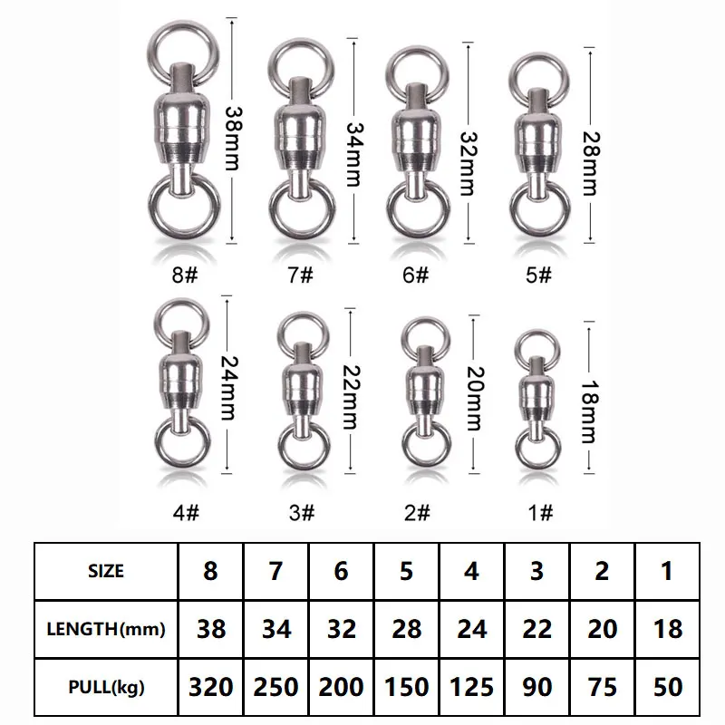 Conector de plataforma de pesca de agua salada, 3 piezas, acero inoxidable, rodamiento doble, giratorio, súper resistencia, anillo sólido - imagen 3