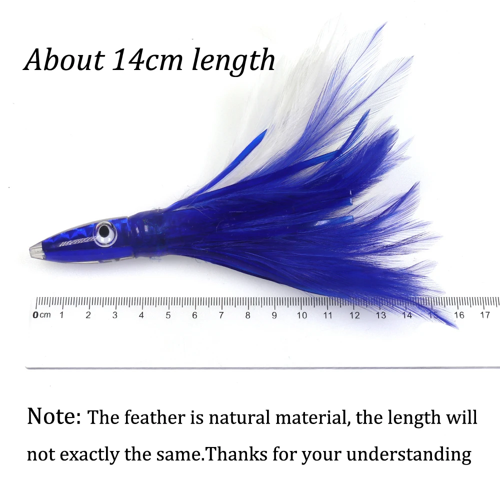 Señuelo con cabeza de resina acrílica para pesca en el mar, cebo con forma de pulpo, falda y pluma, 14cm/30g, para pesca de arrastre grande, atún, Wahoo, 5 colores - imagen 4