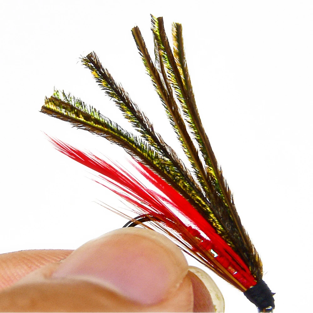 MNFT 10PCS 7 #   Cebos artificiales con serpentina de demonio de pavo real rojo, moscas de trucha, anzuelos de púas, señuelo de pesca - imagen 3