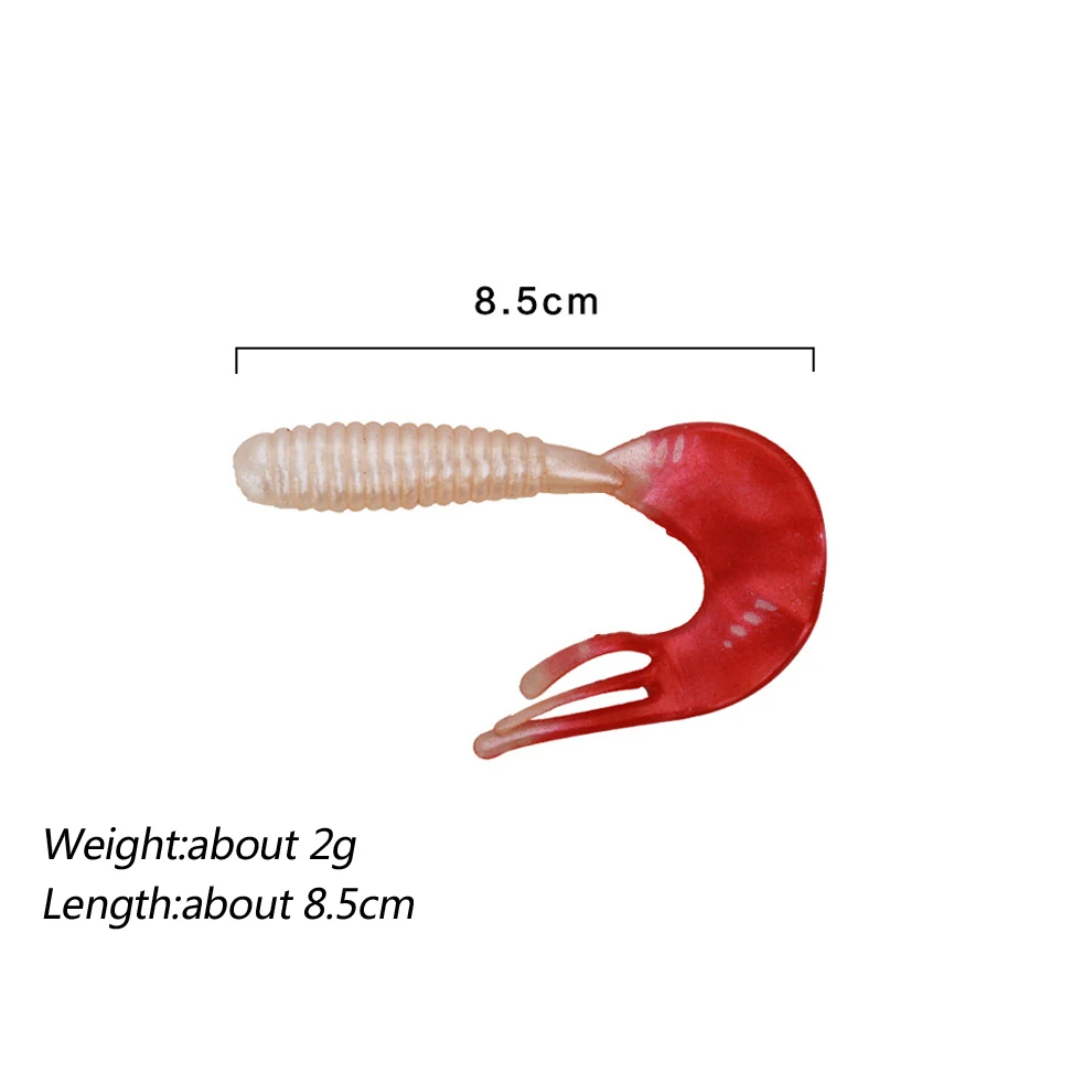 Señuelo de gusano de cola de 3 puntas, cebo de pesca de gusano suave, 8,5 cm, 2g, Software realista, Señuelos de Pesca falsos, aparejos de pesca de carpa de goma - imagen 4