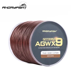 Angryfish X9 PE línea 9 hebras 500M hilo de pescar trenzado multifilamento pesca en el océano líneas súper fuertes 10LB - 70LB marrón