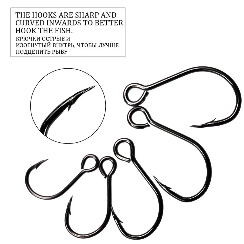THKFISH 50 Uds. Anzuelos de pesca individuales de ojo grande, anzuelo de púas en línea de agua dulce para señuelos tipo cuchara de Metal, anzuelo de acero rico en carbono - imagen 4
