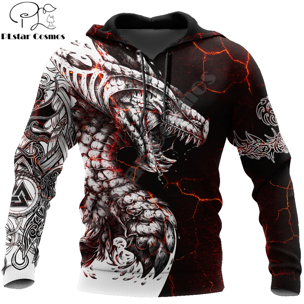 Sudadera con capucha para hombre, ropa de calle Unisex de tatuaje en 3D con estampado de dragón blanco y negro, jersey con cremallera, chaqueta informal, chándales KJ0192 - imagen 4