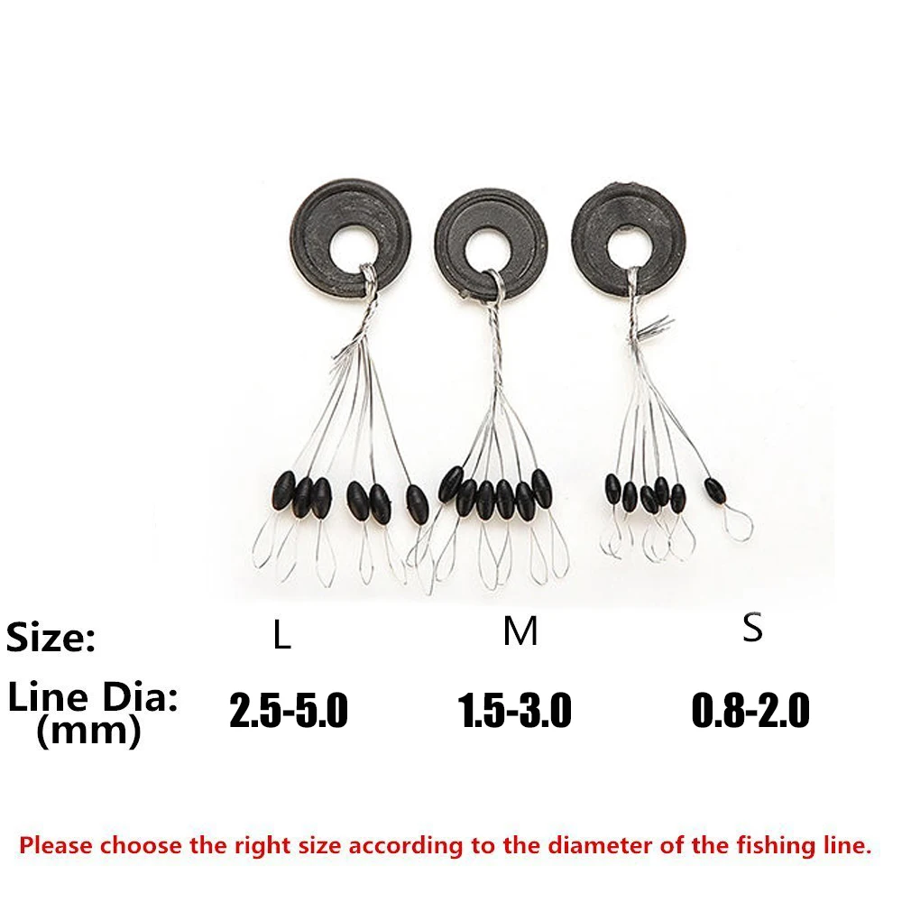 Juego de 10-200 unidades de bolas espaciales de goma negra, tapón ovalado, Flotador de pesca, pez gato, S, M, L - imagen 4