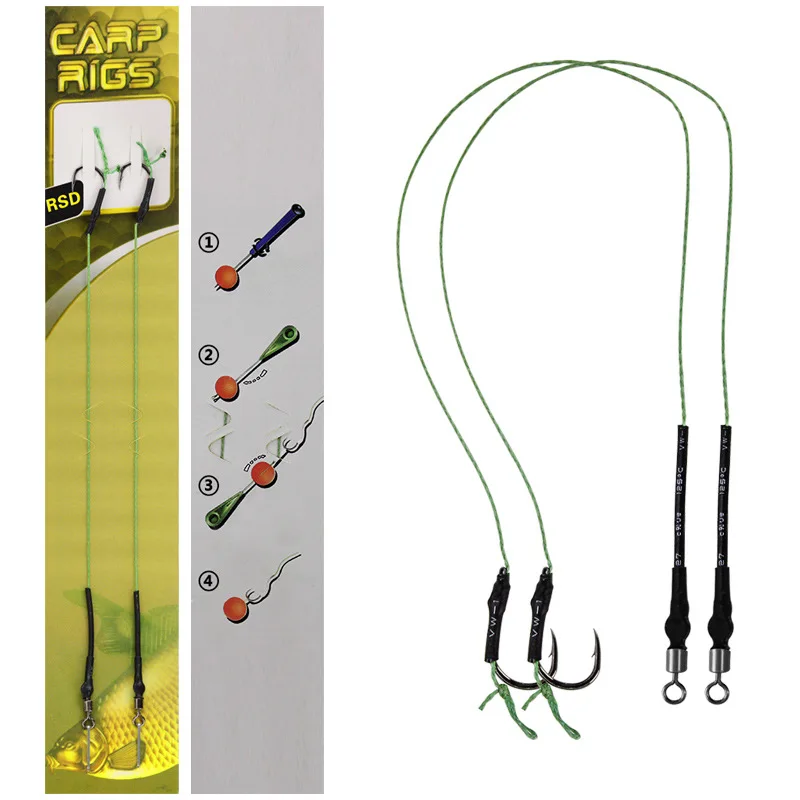 Aparejos de pesca de carpa, gancho de cuerda de línea de PE, bolsa de 2 piezas con anillo giratorio de 8 figuras 7-12 # - imagen 4
