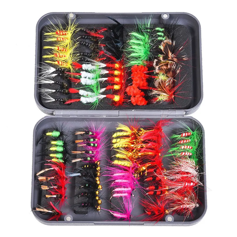 Kit de señuelos de pesca con mosca, anzuelo de ninfas seco/húmedo, 20 colores, para lubina, salmón, trucha, con caja, 100 piezas - imagen 2