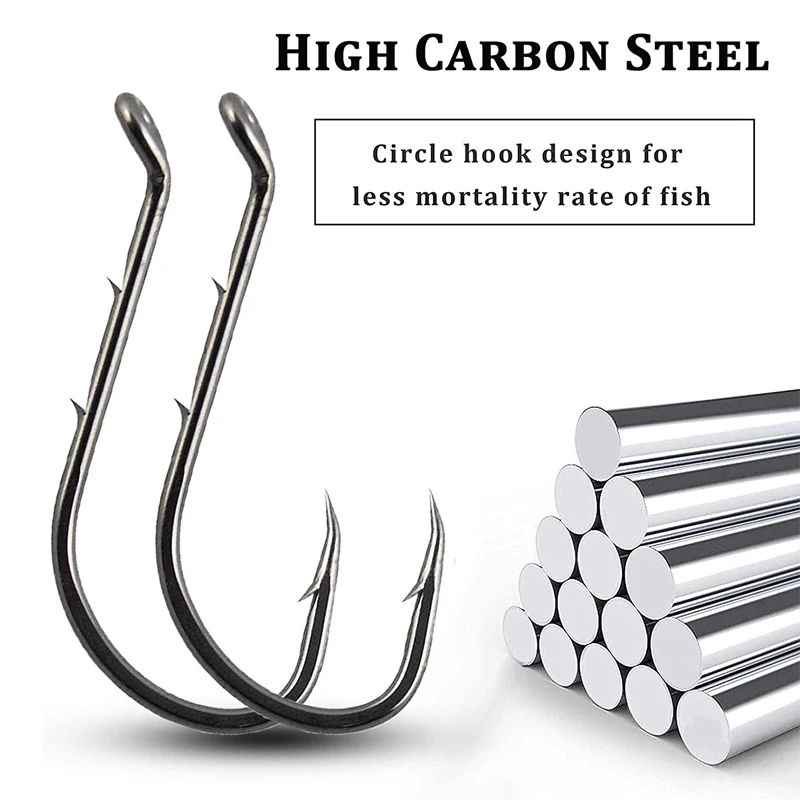 Anzuelos de pesca de acero al carbono para trucha, plantilla de anzuelos circulares con púas, 150 unids/caja, 1/0-5/0 - imagen 5