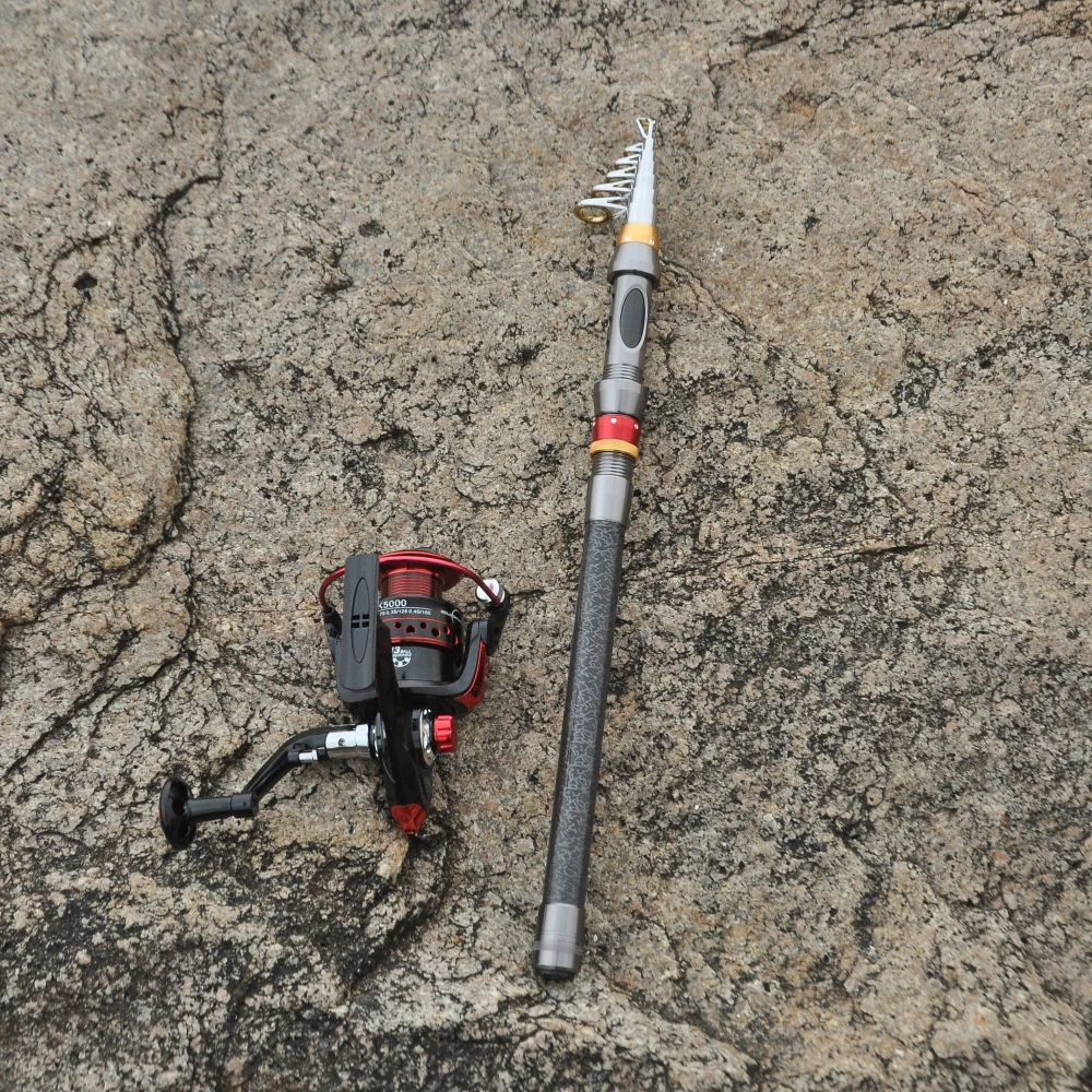 Juego de caña y carrete de pesca portátil, accesorio telescópico de carbono resistente, ideal para viaje, barco de mar, caña de roca giratoria, todo para pesca alimentadora - imagen 5